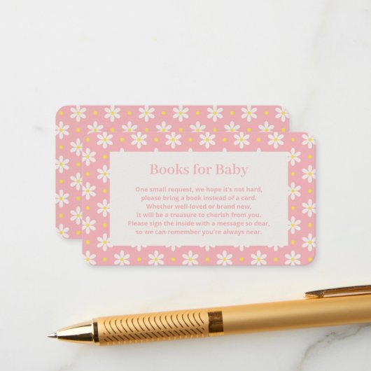 Carte D'accompagnement Daisy Baby Shower Book Request (Devant/Arrière en situation)