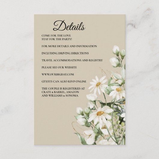 Carte D'accompagnement Daisy Wildflower Boho Enclosure Card Details (Devant)