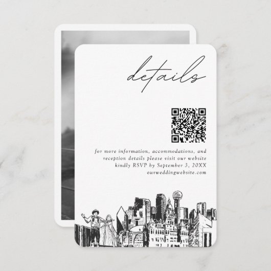 Carte D'accompagnement Dallas Détails du Mariage QR Code Petit (Devant / Derrière)