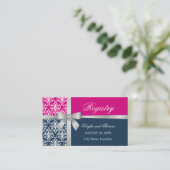 Carte D'accompagnement Damask Faux Silver Ribbon Navy Blue Fuchsia (Debout devant)