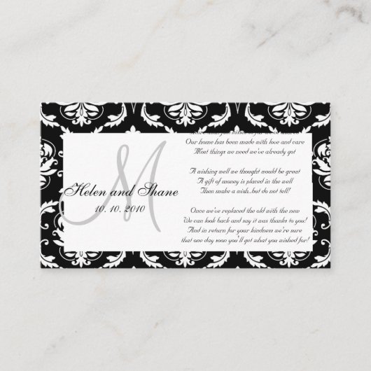 Carte D'accompagnement Damask Monogramme Mariage Wishing Well Card (Devant)