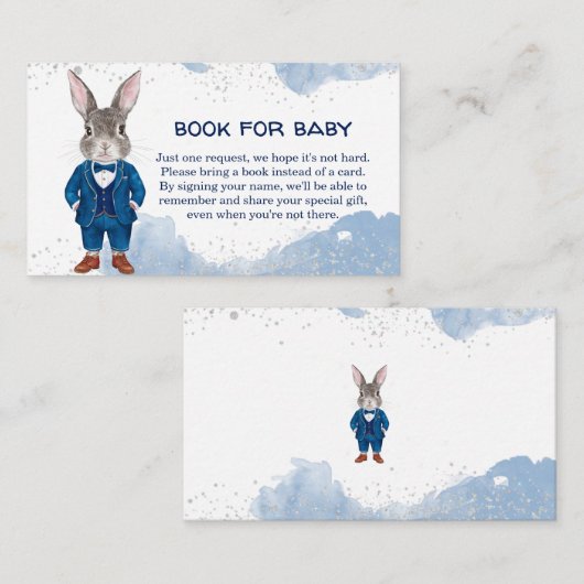 Carte D'accompagnement Dapper Boy Bunny dans un livre de costume bleu pou (Devant / Derrière)