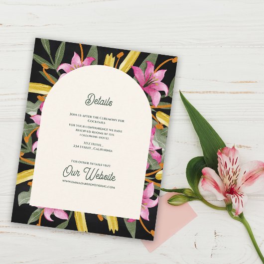 Carte D'accompagnement Dark Blush Pink Lily Arched Wedding Details