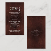 Carte D'accompagnement Dark Burgundy Brown Rustic Wedding Details (Devant / Derrière)