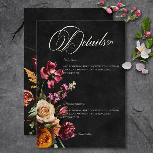 Carte D'accompagnement Dark Elegant Automne Floral Détails du Mariage