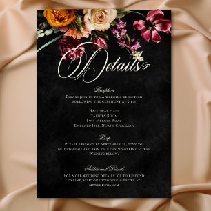Carte D'accompagnement Dark Elegant Automne Floral Détails du Mariage