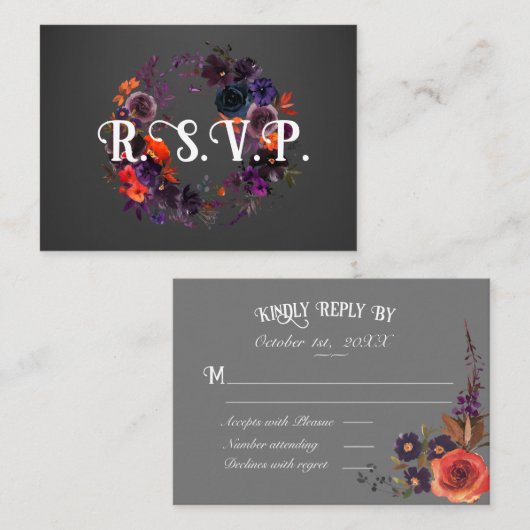 Carte D'accompagnement Dark Goth Halloween Mariage RSVP (Devant / Derrière)