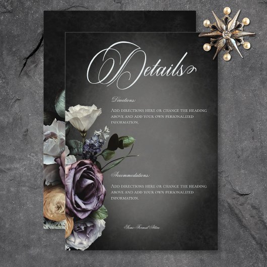 Carte D'accompagnement Dark Gothic Mysterious Muted Floral Blur Détails