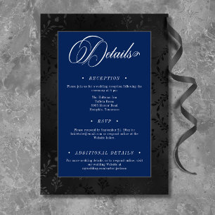 Carte D'accompagnement Dark Gothique Noir Floral Satin Damas Mariage bleu