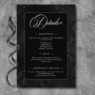 Carte D'accompagnement Dark gothique noir floral satin Mariage damassé
