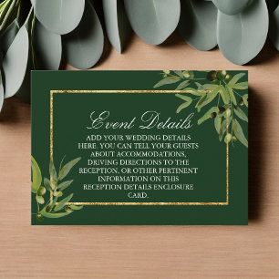 Carte D'accompagnement Dark Green Botanical Gold Mariage Détails de l'évé