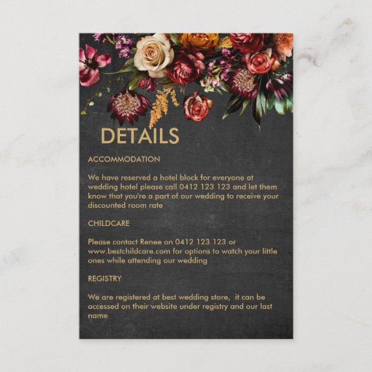 Carte D'accompagnement Dark Moody Bold Wild Flower Mariage (Devant)
