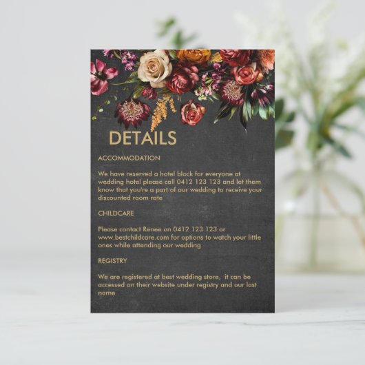 Carte D'accompagnement Dark Moody Bold Wild Flower Mariage (Debout devant)
