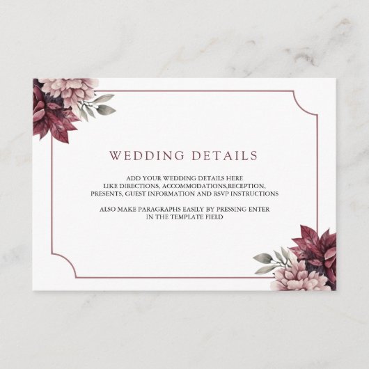 Carte D'accompagnement Dark Moody Floral Frame Wedding Details (Devant)