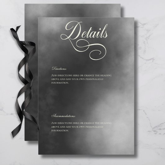 Carte D'accompagnement Dark Moody Midnight Black Fog Détails du Mariage