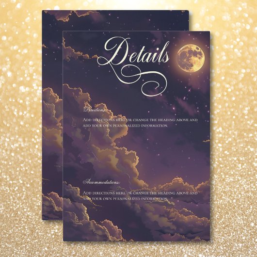Carte D'accompagnement Dark Moody Purple & Gold Moonlit Clouds Détails