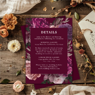 Carte D'accompagnement Dark Moody Winter Burgundy & Maroon Floral Mariage