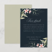 Carte D'accompagnement Dark Navy Blush Greenery Floral Détails du Mariage (Devant / Derrière)