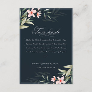 Carte D'accompagnement Dark Navy Blush Greenery Floral Détails du Mariage