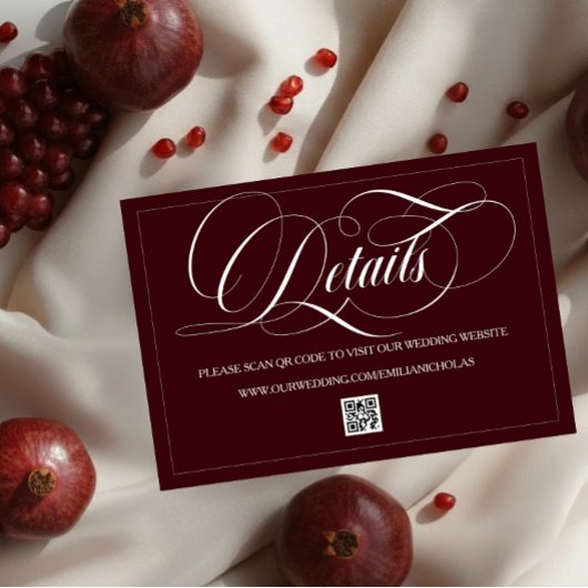 Carte D'accompagnement Dark Red Romantic Wedding Details