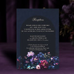Carte D'accompagnement Dark Romantic Moody Floral Black Détails Mariage<br><div class="desc">Un agencement floral de fleurs sombres et moelleuses dans les tons bijoux encadre ce magnifique détail mariage ou carte de réception au thème romantique foncé. Un arrière - plan de marine sombre et une arche noire riche sont l'arrière - plan de la typographie classique et des touches de calligraphie élégante...</div>