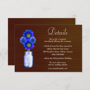 Carte D'accompagnement Dark Rustic Blue Floral Mason Jar Détails du Maria
