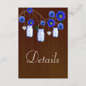 Carte D'accompagnement Dark Rustic Blue Floral Mason Jars Détails du Mari (Devant)