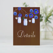 Carte D'accompagnement Dark Rustic Blue Floral Mason Jars Détails du Mari (Debout devant)