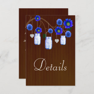 Carte D'accompagnement Dark Rustic Blue Floral Mason Jars Détails du Mari