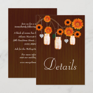 Carte D'accompagnement Dark Rustic Orange Floral Mason Détails