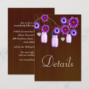 Carte D'accompagnement Dark Rustic Purple Floral Mason jarres Détails