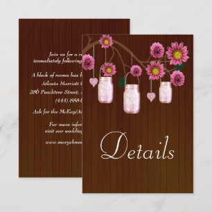 Carte D'accompagnement Dark Rustic Rose Floral Mason Jarres Détails du Ma