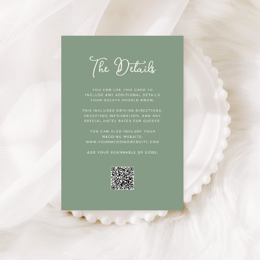 Carte D'accompagnement Dark Sage Green Mariage Détails de l'invité QR Cod