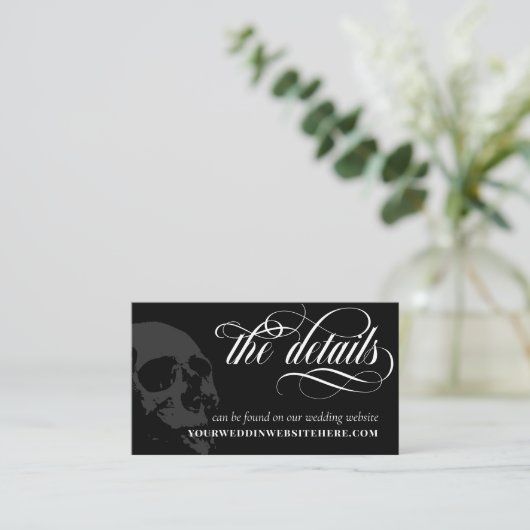 Carte D'accompagnement Dark Skull Elegant Goth Détails du Mariage (Debout devant)