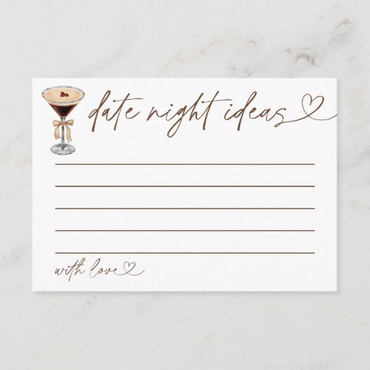 Carte D'accompagnement Date Night Ideas Fête des mariées Jeu Martini (Devant)