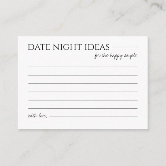 Carte D'accompagnement Date Night Ideas Fête des mariées Jeu Script moder (Devant)