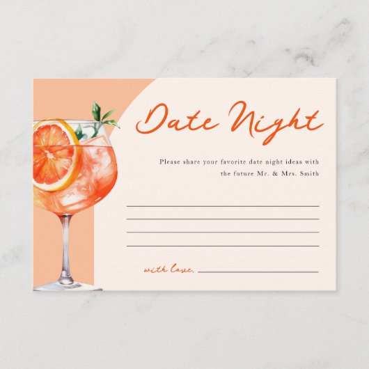 Carte D'accompagnement Date Nuit Aperol Spritz Fête des mariées (Devant)