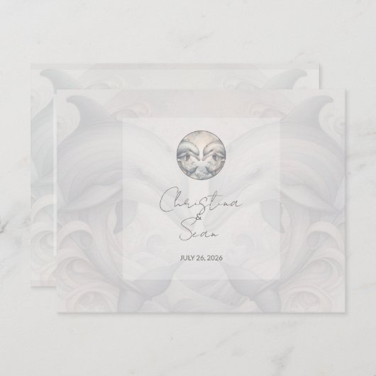 Carte D'accompagnement Dauphins Whimsy Mariage QR Code Boîtier C (Devant / Derrière)