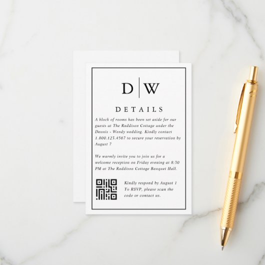 Carte d'accompagnement de code QR de mariage à mon (Devant/Arrière en situation)