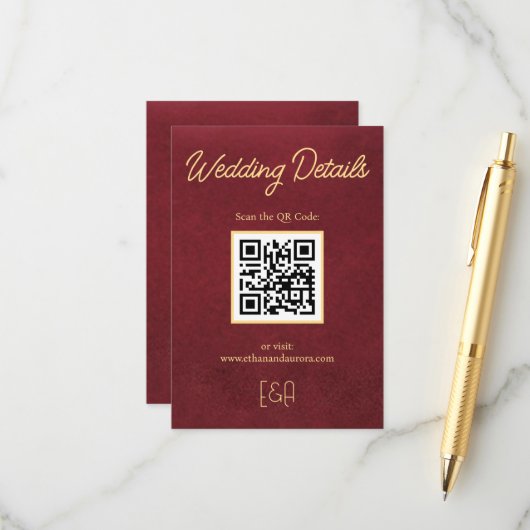 Carte d'accompagnement de code QR pour mariage de (Devant/Arrière en situation)