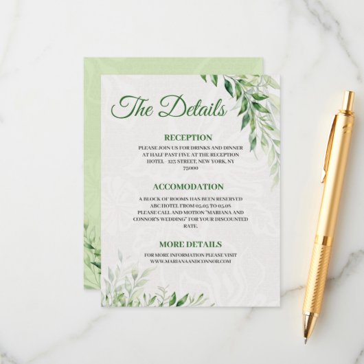 Carte d'accompagnement de détails de mariage botan (Devant/Arrière en situation)