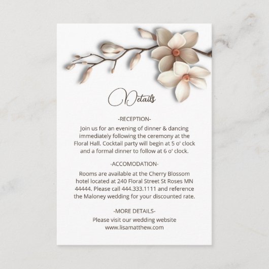 Carte d'accompagnement de fleurs de magnolia 3D bl (Devant)