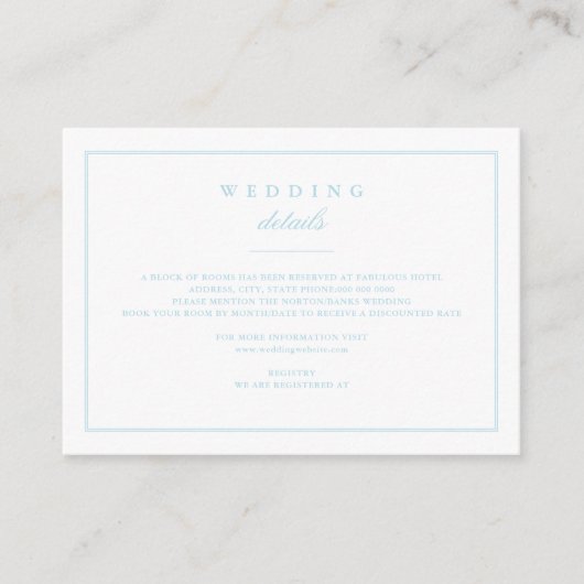 Carte D'accompagnement De l'ensemble de mariage dévoué en bleu sucre filé (Devant)