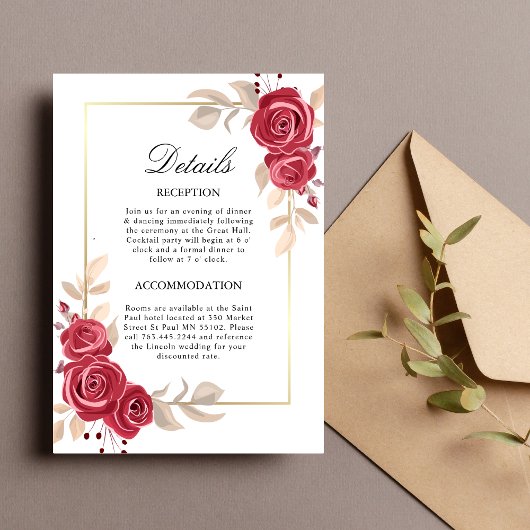 Carte d'accompagnement de mariage à cadre doré et