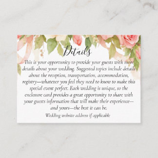 Carte d'accompagnement de mariage à la rose floral