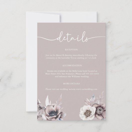 Carte d'accompagnement de mariage Boho Dusty Mauve (Devant)