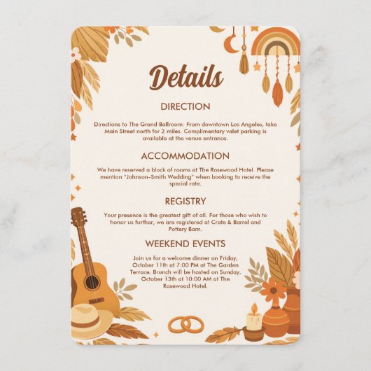 Carte d'accompagnement de mariage Boho Vibes (Devant)