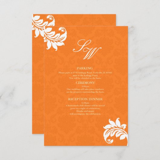 Carte d'accompagnement de mariage en damassé orang (Devant / Derrière)