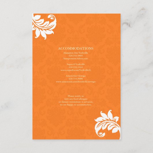 Carte d'accompagnement de mariage en damassé orang (Dos)