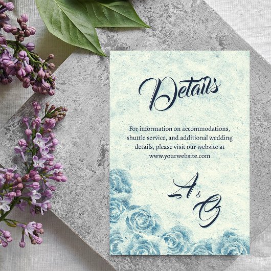 Carte d'accompagnement de mariage florale bleue ro